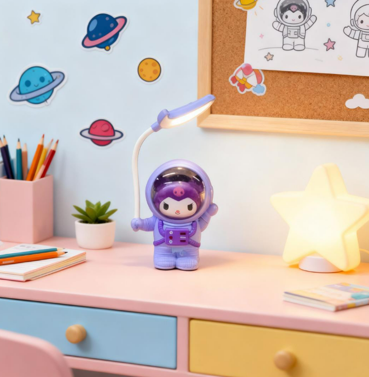 a/sanrio kuromi hello kitty melody figürlü astronot model şarjlı masa gece lambası mavi